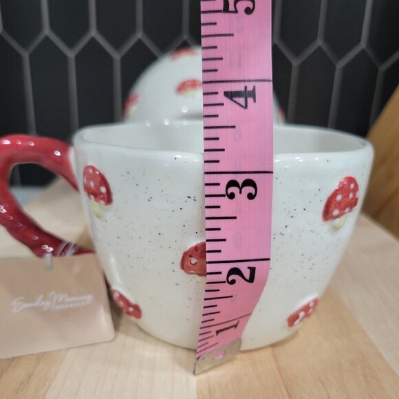 NWT Set Of 2 Mushroom Coffee Mugs Red & White Pottery Coffee Cups Toadstool - Picture 12 of 13